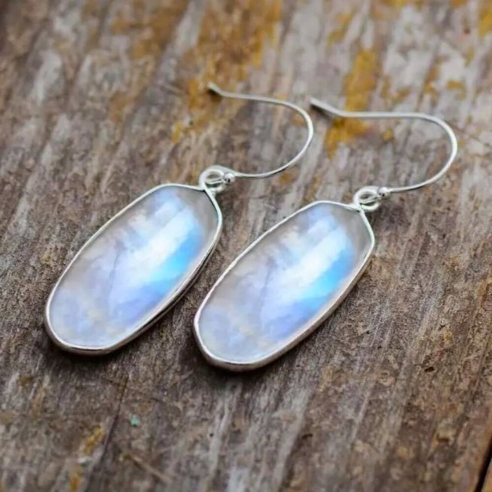 NEW Artisan Silver Plated Sky Blue Cabochon Boho Drop Earrings